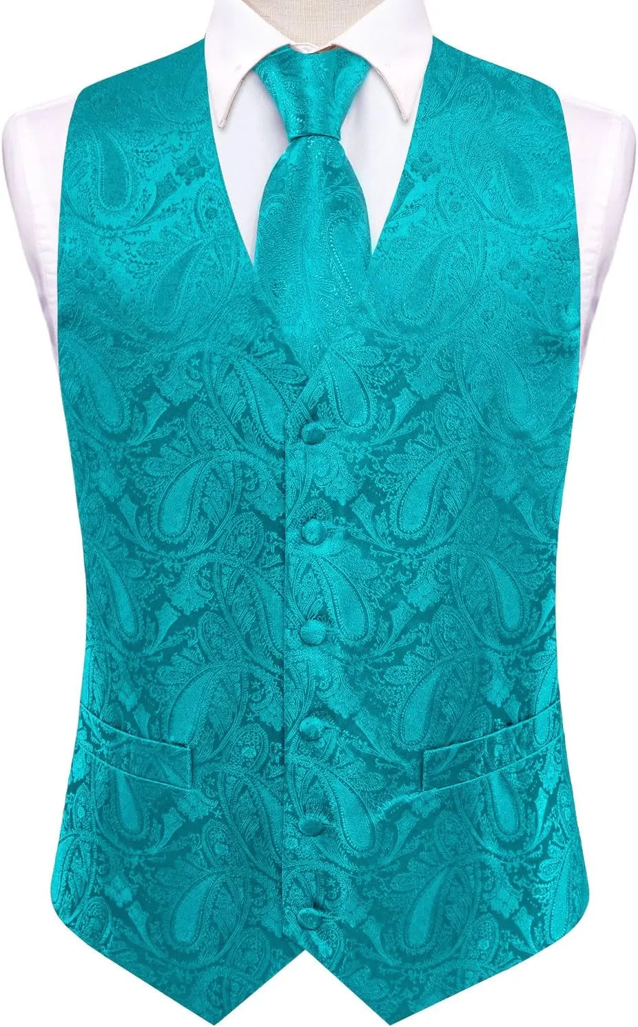 Hi-Tie Men's Suit Vest and Tie Set Formal Waistcoat V-Neck Paisley Vest and Tie Pocket Square Cufflinks Set for Wedding