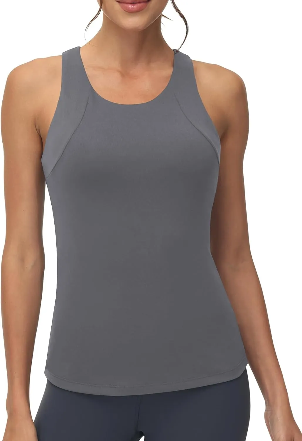 High Neck Workout Tank Tops Sports Bras for Women Full Coverage Tank with Built-in Shelf Bras Racerback Yoga Gym Shirt