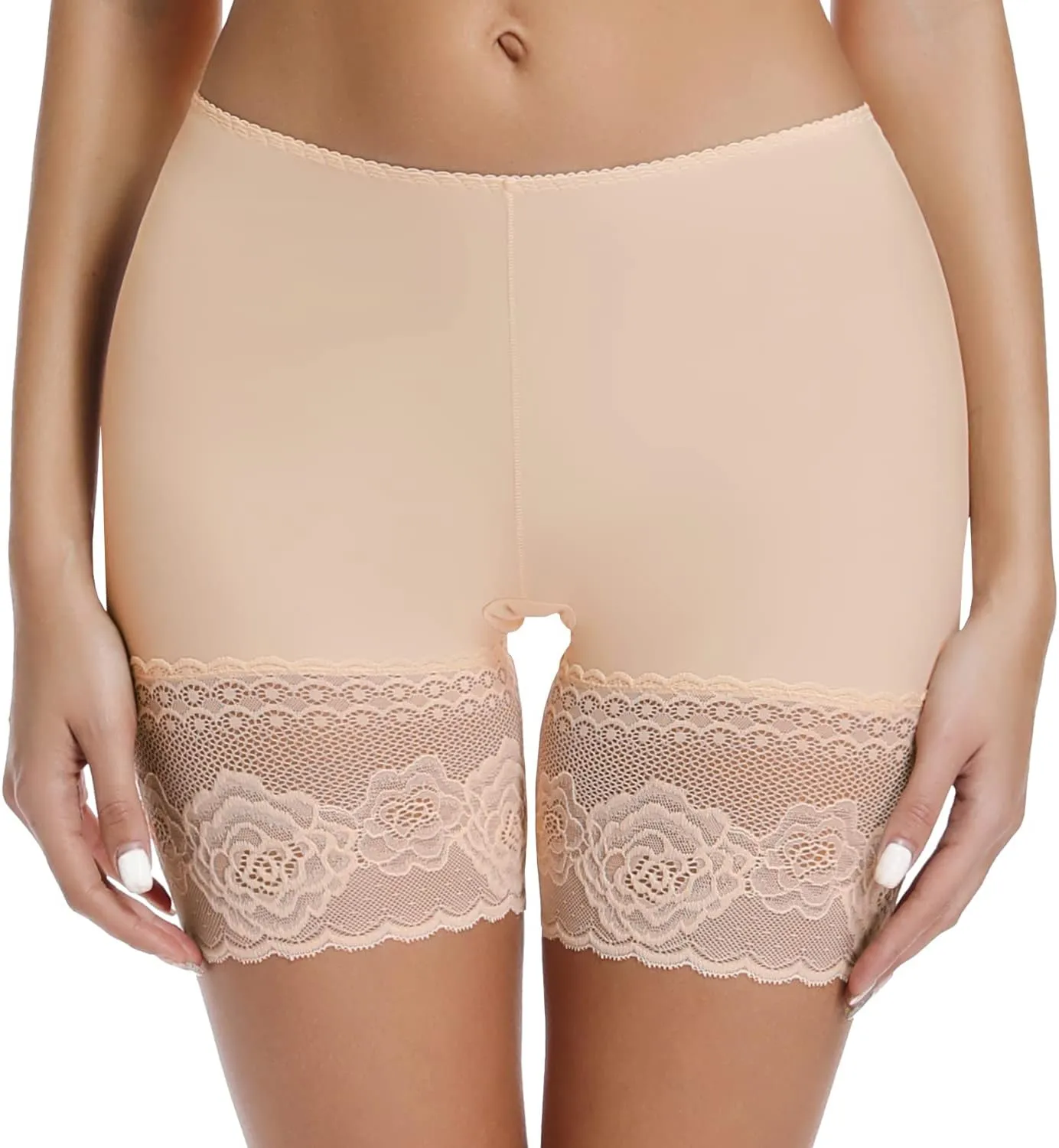 JOYSHAPER Slip Shorts for Under Dresses Women Elastic Anti Chafing Underwear Lace Slip Yoga Biker Shorts Boxer Briefs