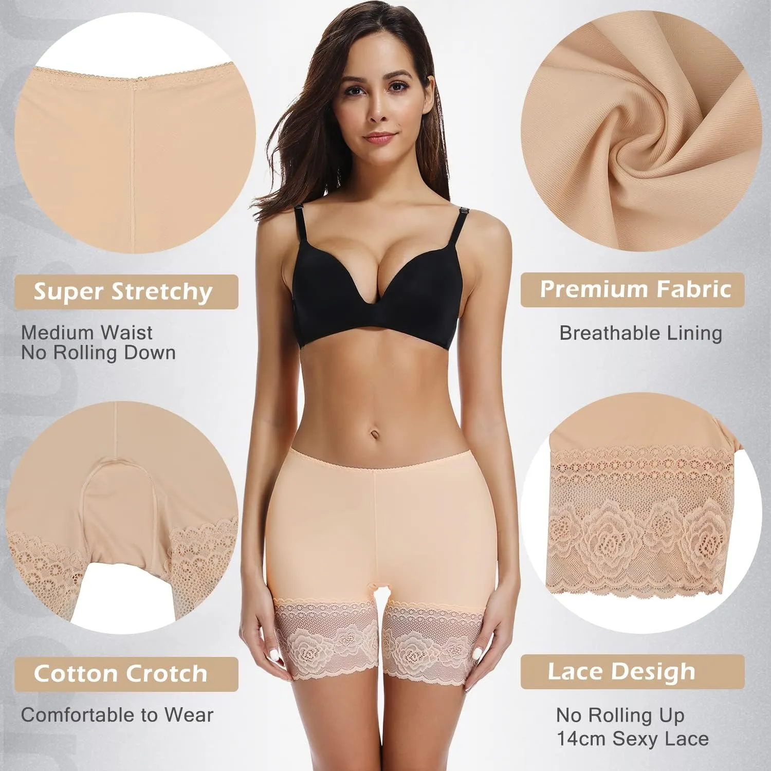 JOYSHAPER Slip Shorts for Under Dresses Women Elastic Anti Chafing Underwear Lace Slip Yoga Biker Shorts Boxer Briefs