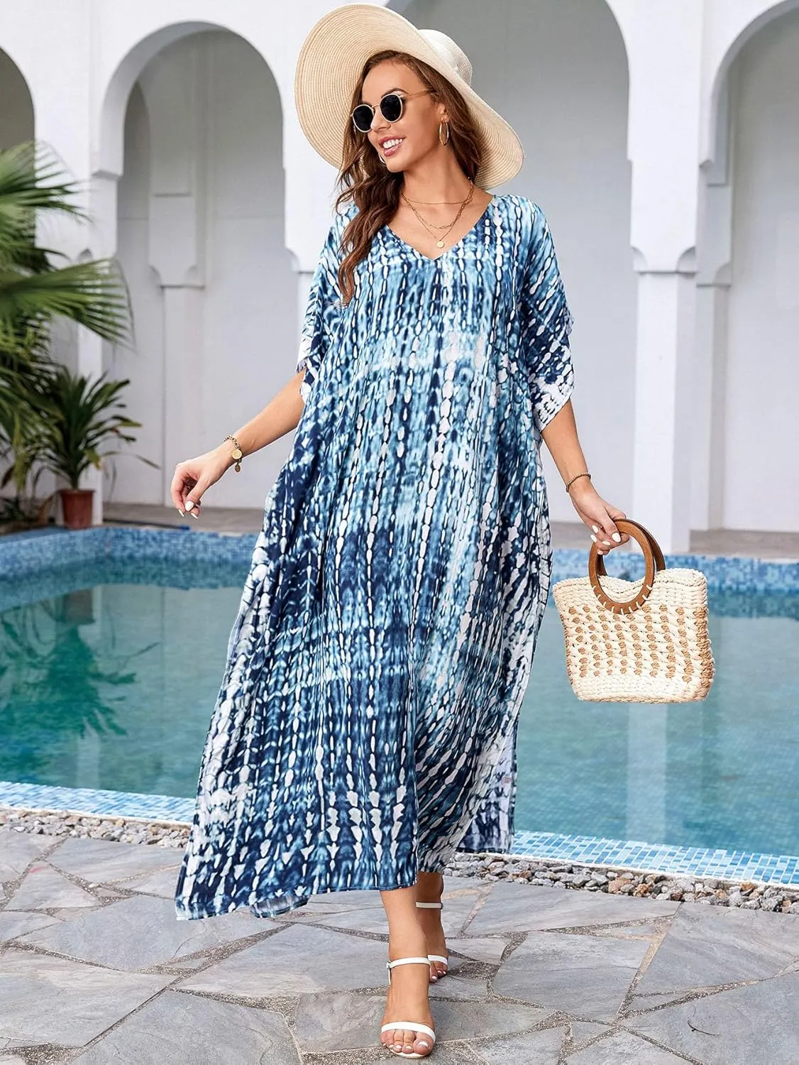 Kaftan for Women Plus Size Bathing Suit Cover up Batwing Dress Loose fit Moroccan Caftan mumu Dresses for Women