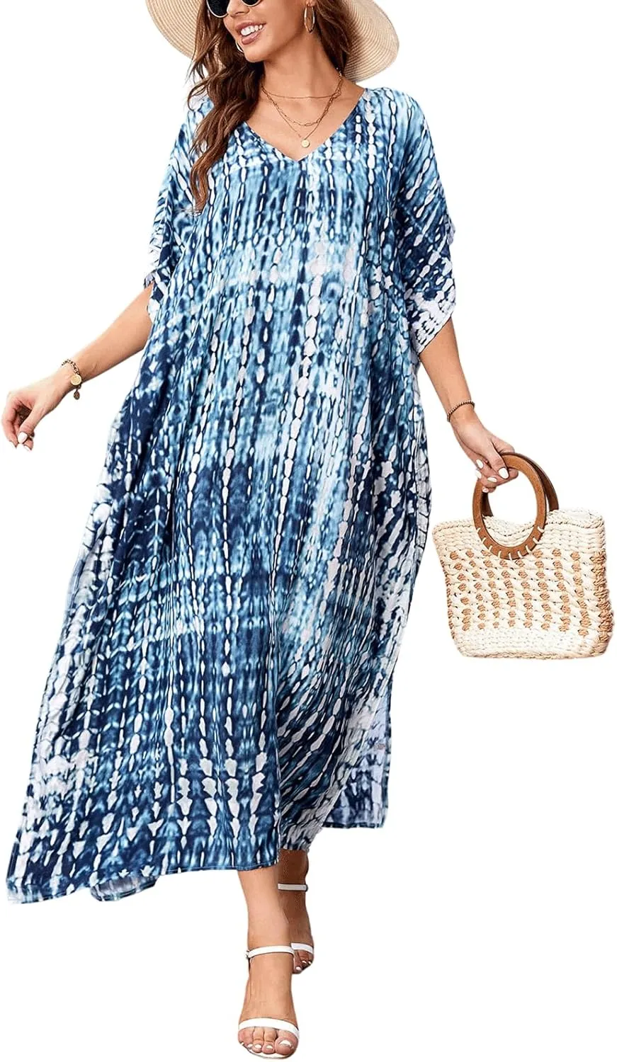 Kaftan for Women Plus Size Bathing Suit Cover up Batwing Dress Loose fit Moroccan Caftan mumu Dresses for Women
