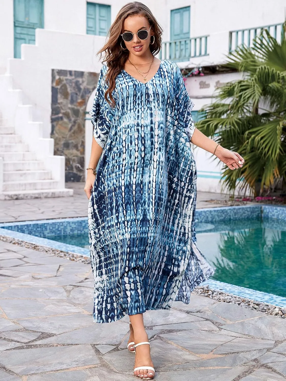 Kaftan for Women Plus Size Bathing Suit Cover up Batwing Dress Loose fit Moroccan Caftan mumu Dresses for Women