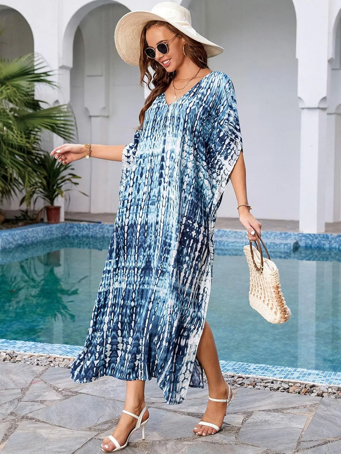 Kaftan for Women Plus Size Bathing Suit Cover up Batwing Dress Loose fit Moroccan Caftan mumu Dresses for Women