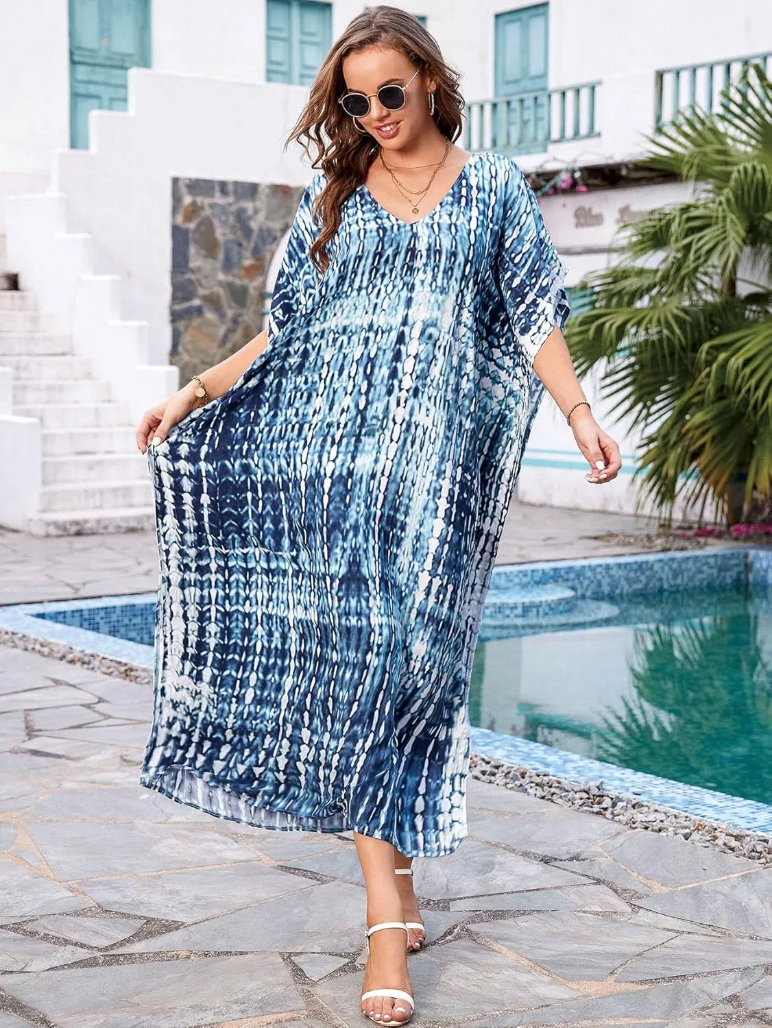 Kaftan for Women Plus Size Bathing Suit Cover up Batwing Dress Loose fit Moroccan Caftan mumu Dresses for Women