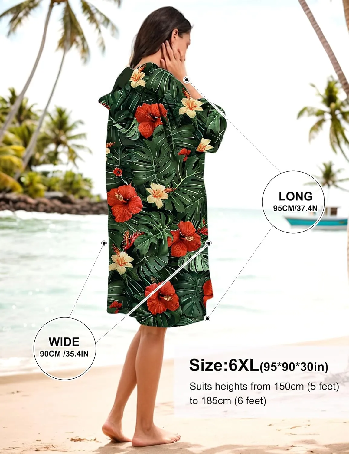 KFUBUO Surf Poncho Changing Towel Swim Robe with Pocket Plus Size Terry Cloth Swim Cover Up for Women Towel Poncho Hoodie