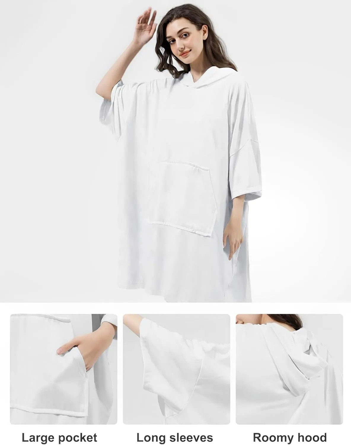 KFUBUO Surf Poncho Changing Towel Swim Robe with Pocket Plus Size Terry Cloth Swim Cover Up for Women Towel Poncho Hoodie