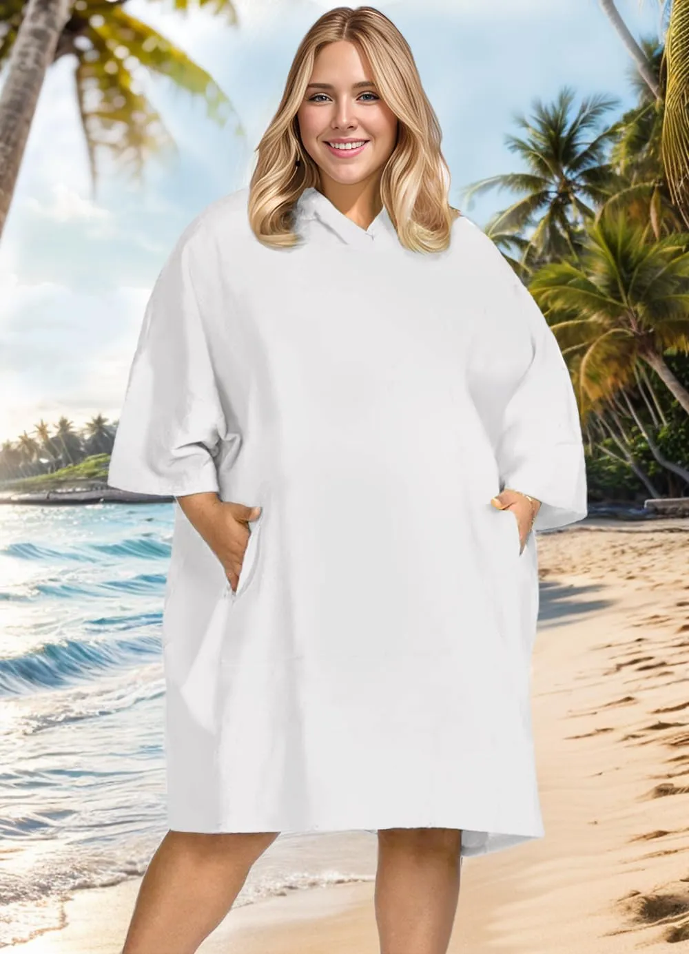 KFUBUO Surf Poncho Changing Towel Swim Robe with Pocket Plus Size Terry Cloth Swim Cover Up for Women Towel Poncho Hoodie