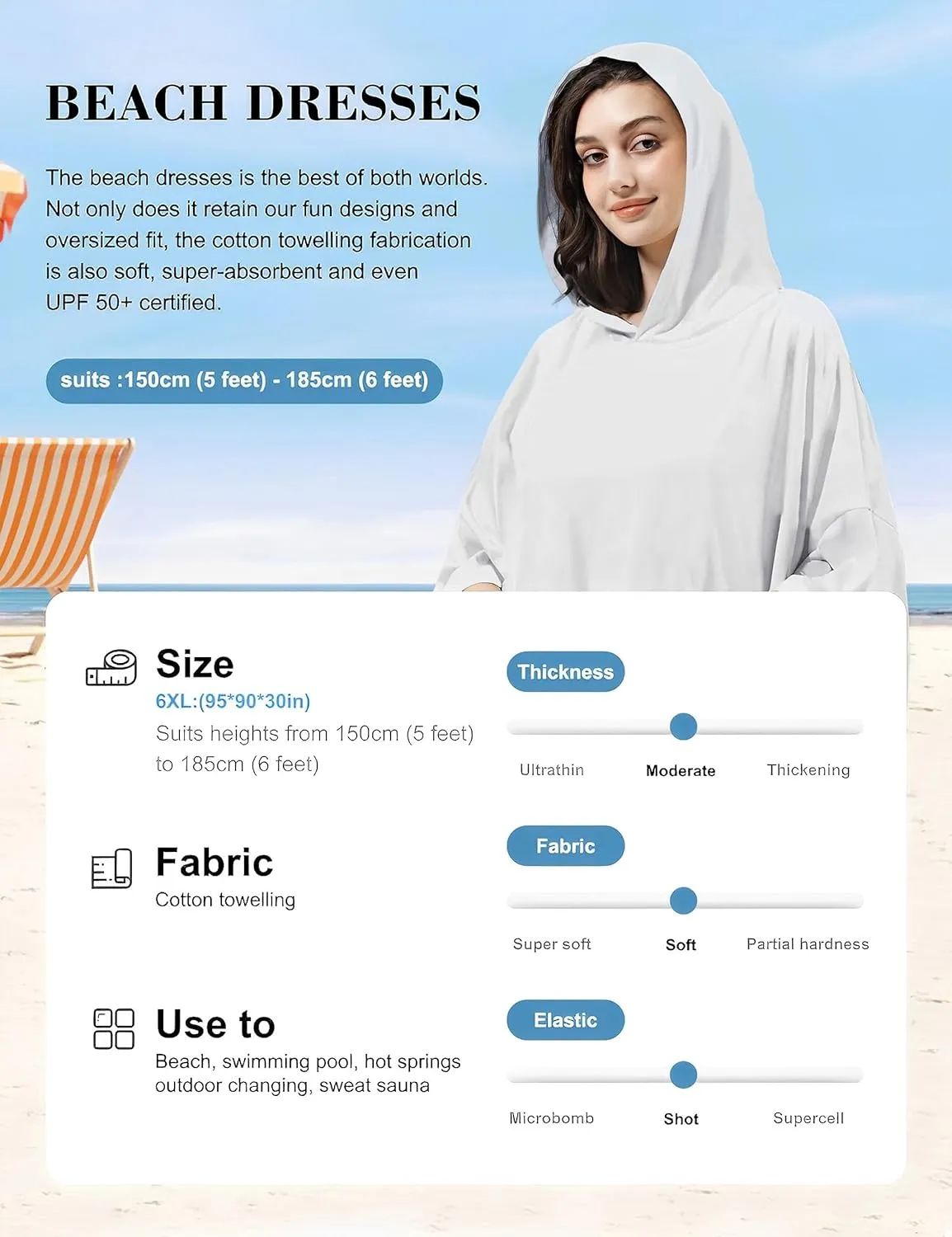 KFUBUO Surf Poncho Changing Towel Swim Robe with Pocket Plus Size Terry Cloth Swim Cover Up for Women Towel Poncho Hoodie