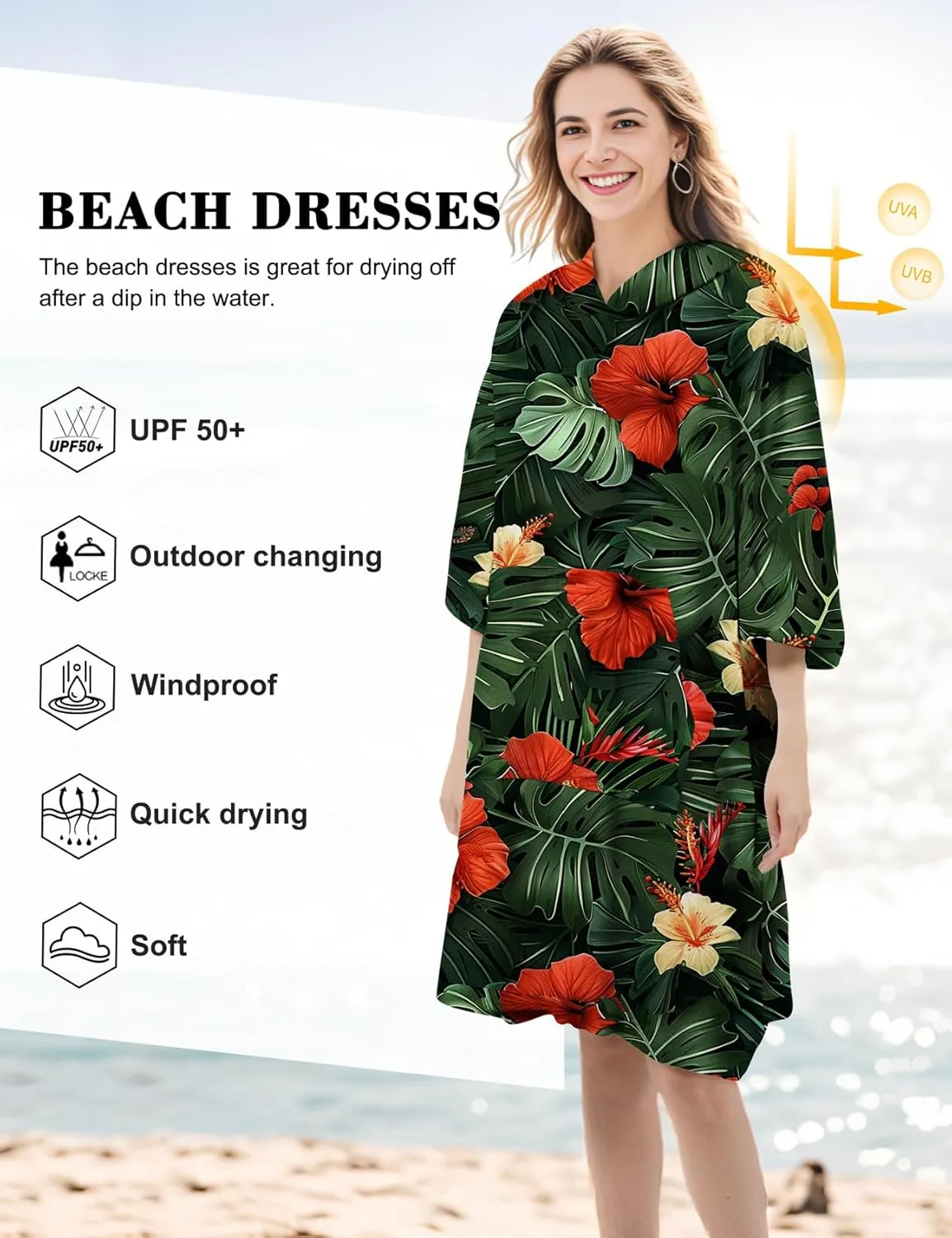 KFUBUO Surf Poncho Changing Towel Swim Robe with Pocket Plus Size Terry Cloth Swim Cover Up for Women Towel Poncho Hoodie