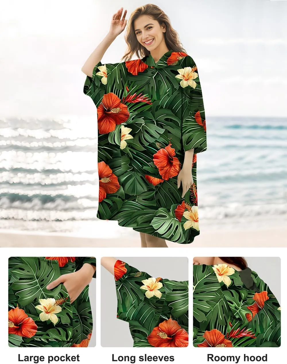 KFUBUO Surf Poncho Changing Towel Swim Robe with Pocket Plus Size Terry Cloth Swim Cover Up for Women Towel Poncho Hoodie
