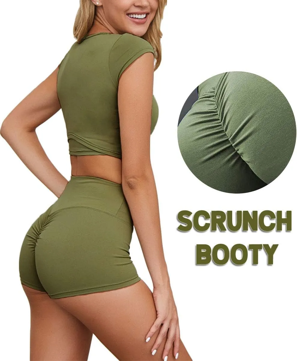 KIWI RATA Scrunch Workout Shorts for Women High Waisted Booty Shorts Butt Lift Yoga Gym Shorts