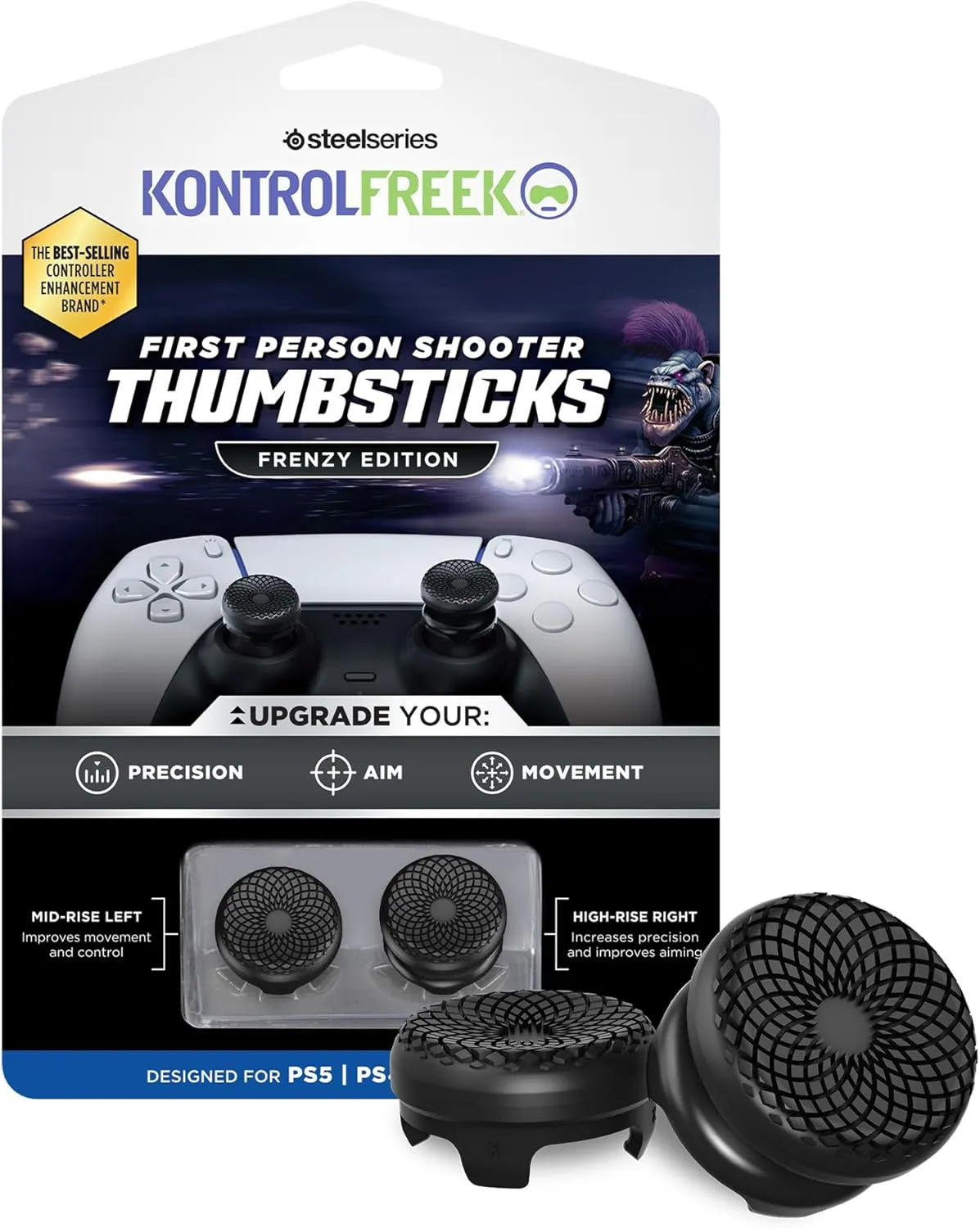 KontrolFreek FPS Freek Frenzy for Xbox One and Xbox Series X Controller | Performance Thumbsticks | 1 High-Rise, 1 Mid-Rise | Black