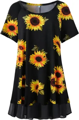 LARACE Plus Size Tunic Tops for Womens Summer Clothes Dressy Round Neck Short Sleeve Shirts Flowy Chiffon Blouses