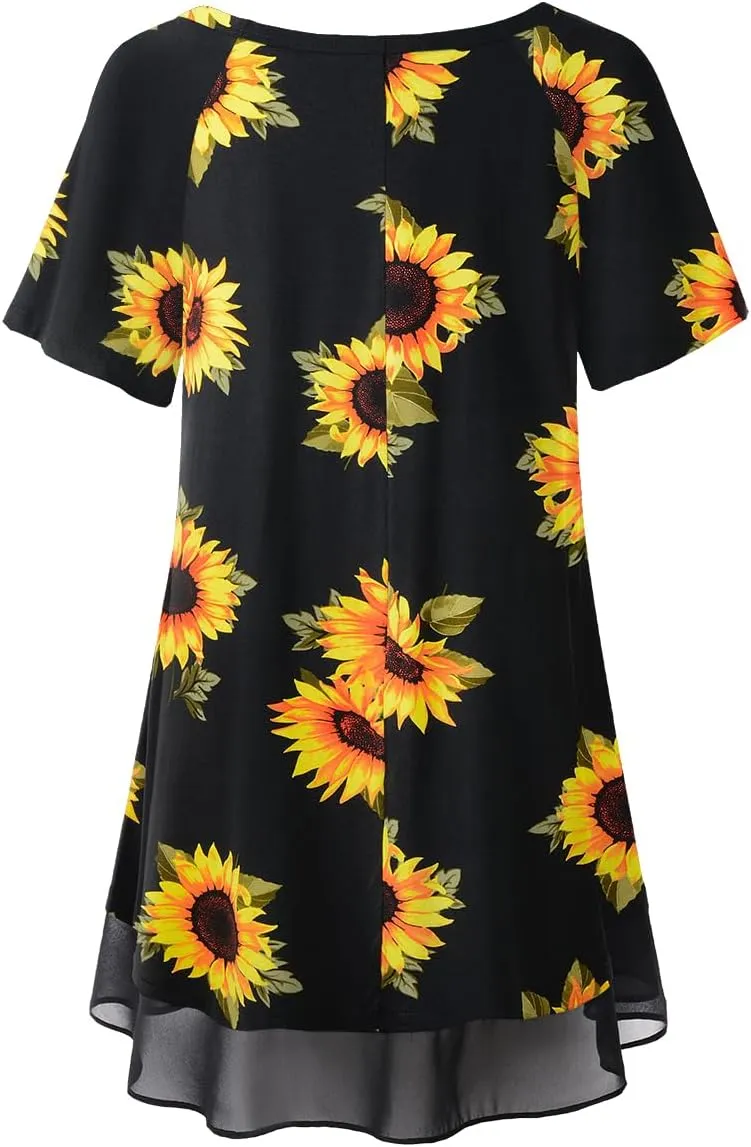 LARACE Plus Size Tunic Tops for Womens Summer Clothes Dressy Round Neck Short Sleeve Shirts Flowy Chiffon Blouses