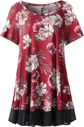 LARACE Plus Size Tunic Tops for Womens Summer Clothes Dressy Round Neck Short Sleeve Shirts Flowy Chiffon Blouses