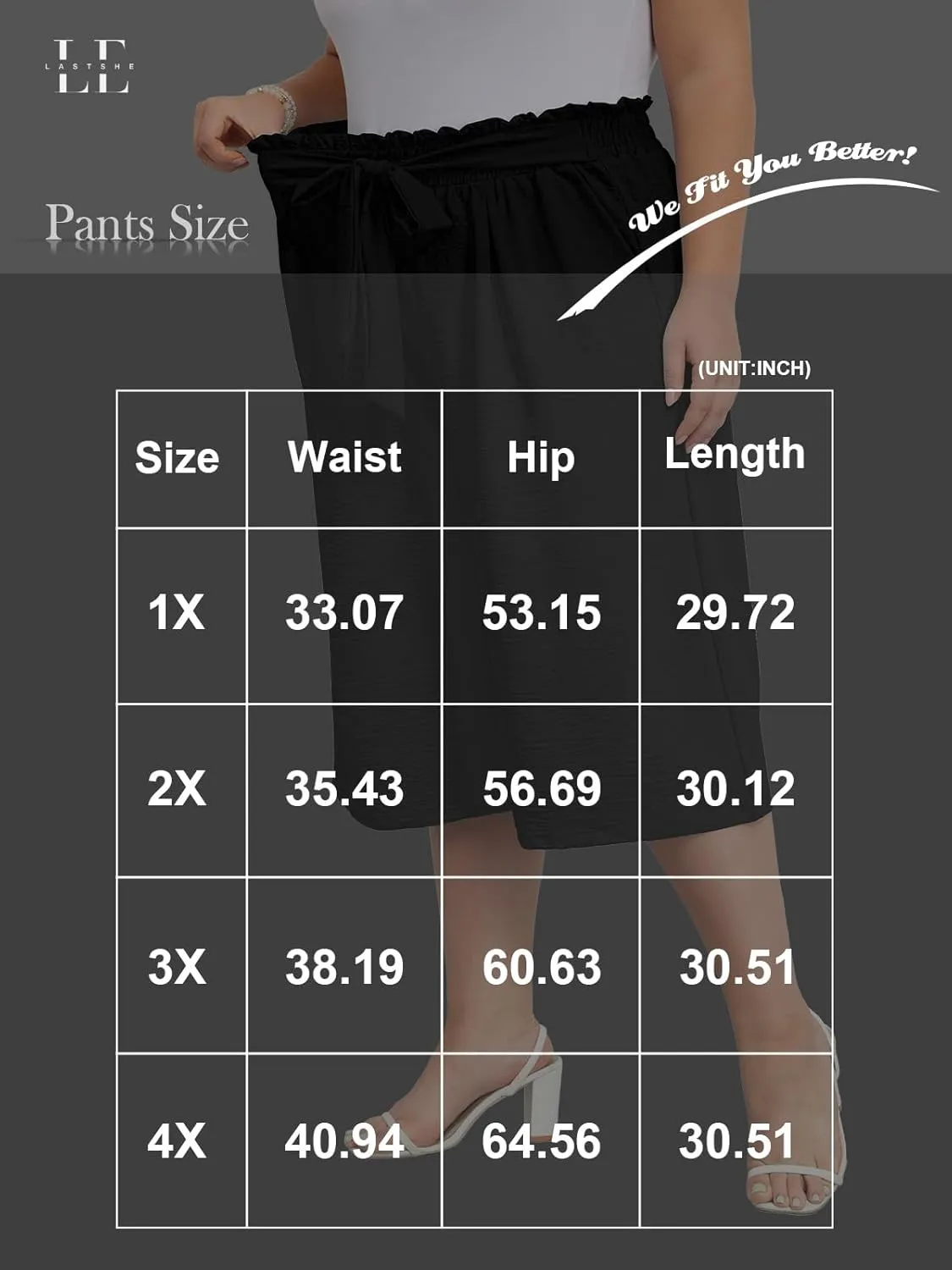 Lastshe Women's Plus Size Cropped Wide-Leg Pants Lightweight High Waisted Adjustable Tie Knot Casual Trousers Pants