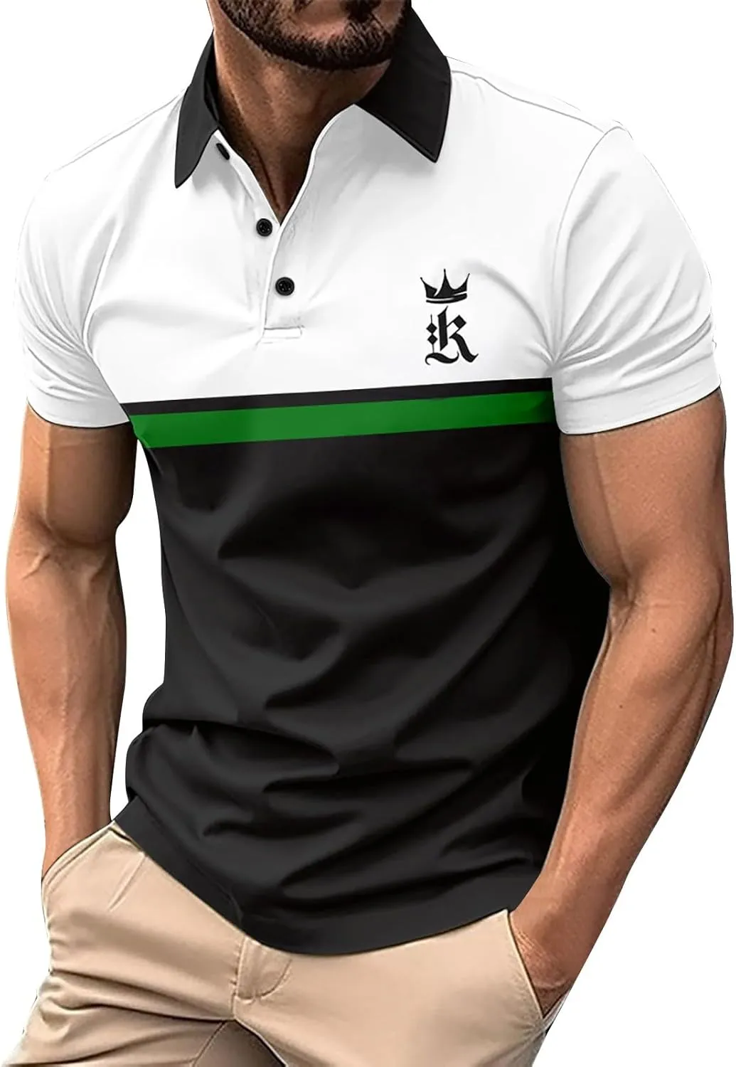 LCMTWX Men's Polo Shirts Fashionable Printed Button Color Blocking Sports T Shirt Slim Fit Tee Shirts for Men Casual