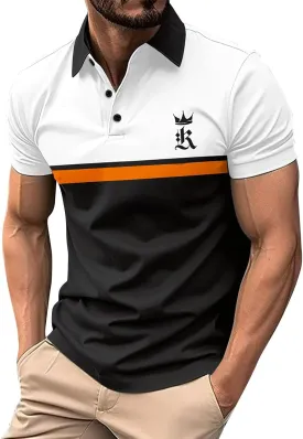 LCMTWX Men's Polo Shirts Fashionable Printed Button Color Blocking Sports T Shirt Slim Fit Tee Shirts for Men Casual