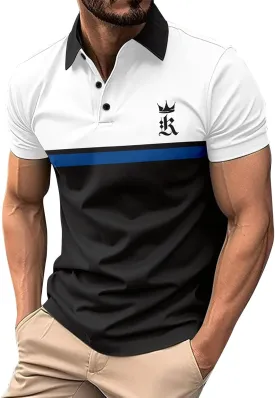 LCMTWX Men's Polo Shirts Fashionable Printed Button Color Blocking Sports T Shirt Slim Fit Tee Shirts for Men Casual