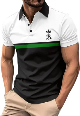 LCMTWX Men's Polo Shirts Fashionable Printed Button Color Blocking Sports T Shirt Slim Fit Tee Shirts for Men Casual