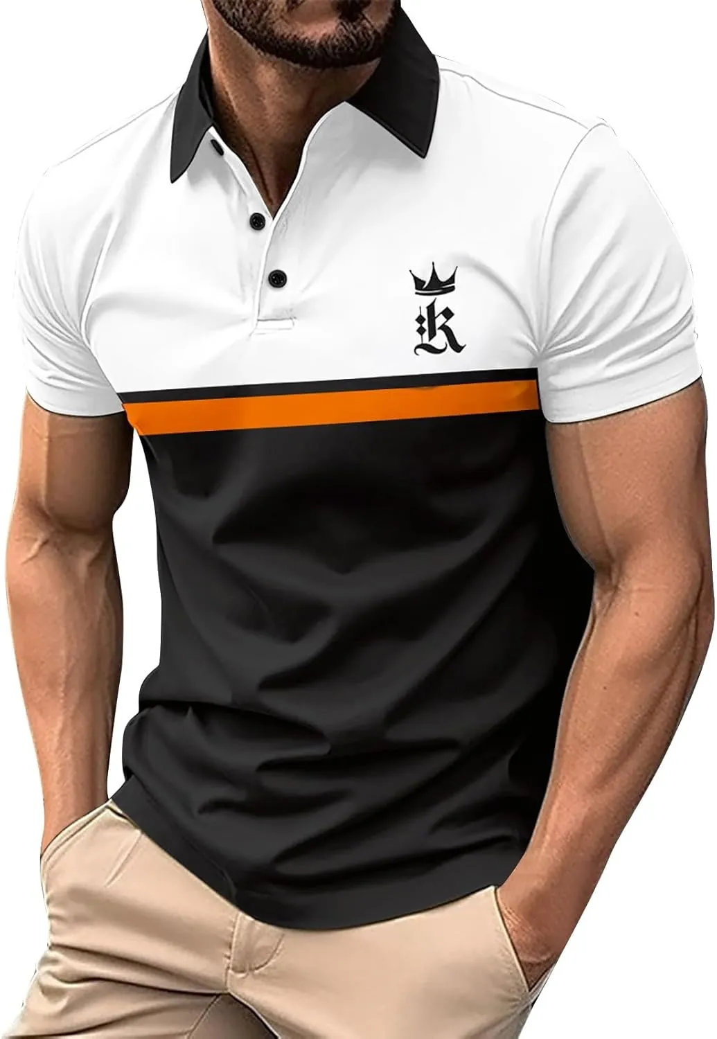 LCMTWX Men's Polo Shirts Fashionable Printed Button Color Blocking Sports T Shirt Slim Fit Tee Shirts for Men Casual