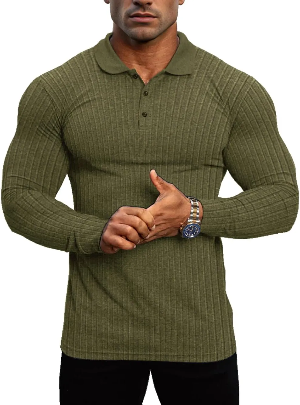 Lehmanlin Men's Stretch Muscle Shirts Long/Short Sleeve Cotton T Shirts Slim Fit Polo Shirt