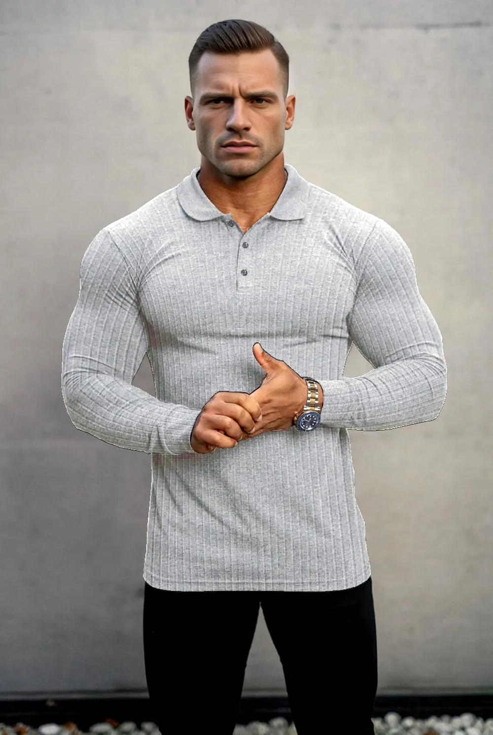 Lehmanlin Men's Stretch Muscle Shirts Long/Short Sleeve Cotton T Shirts Slim Fit Polo Shirt