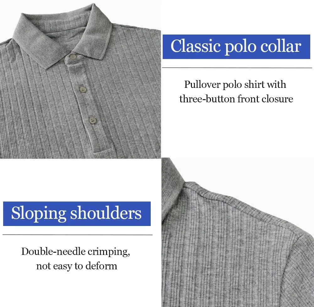 Lehmanlin Men's Stretch Muscle Shirts Long/Short Sleeve Cotton T Shirts Slim Fit Polo Shirt