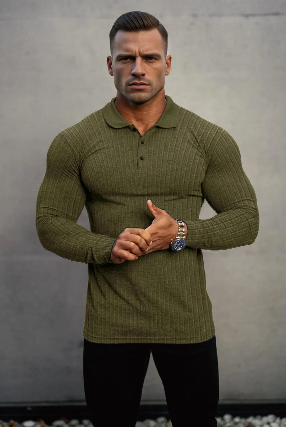Lehmanlin Men's Stretch Muscle Shirts Long/Short Sleeve Cotton T Shirts Slim Fit Polo Shirt