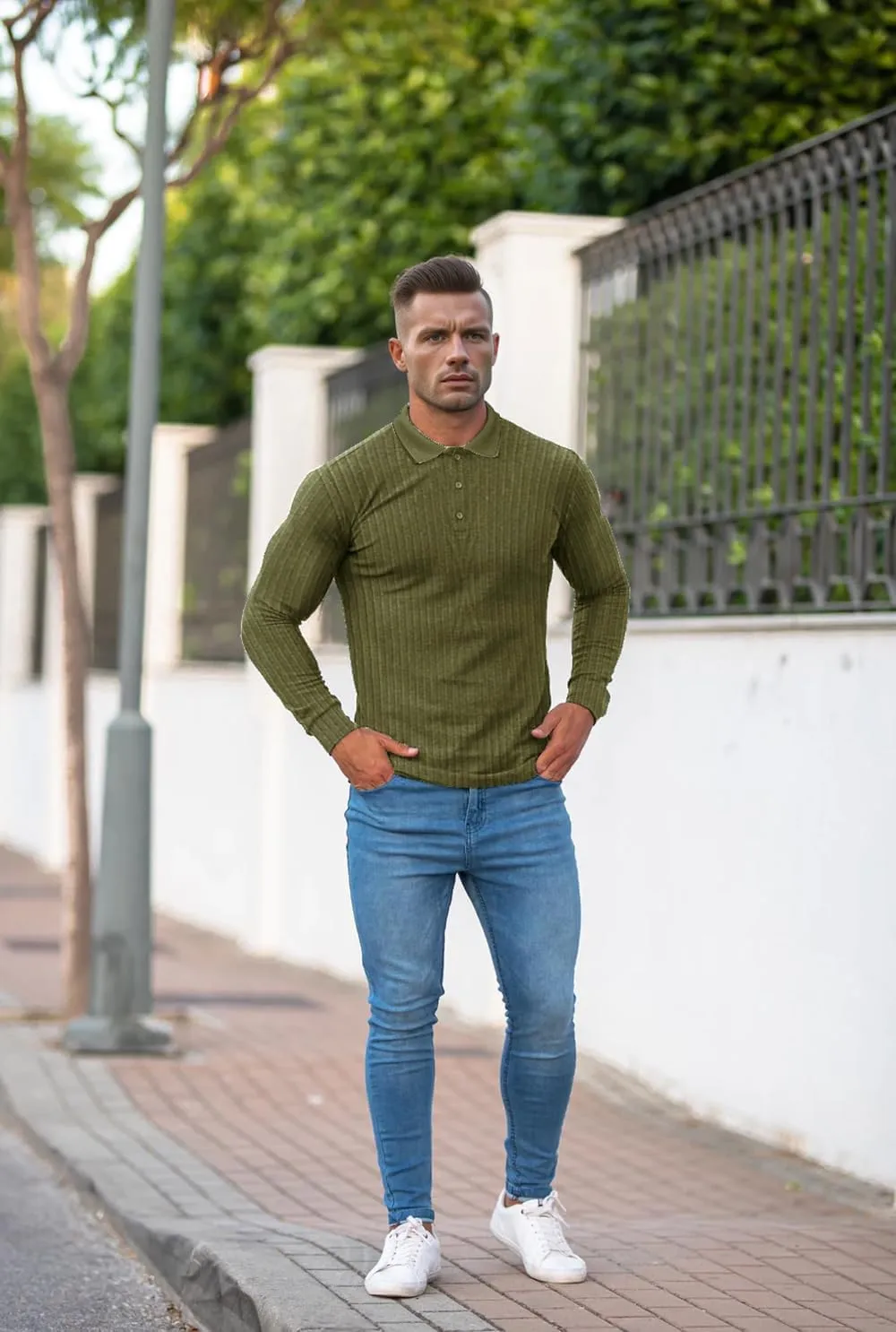Lehmanlin Men's Stretch Muscle Shirts Long/Short Sleeve Cotton T Shirts Slim Fit Polo Shirt