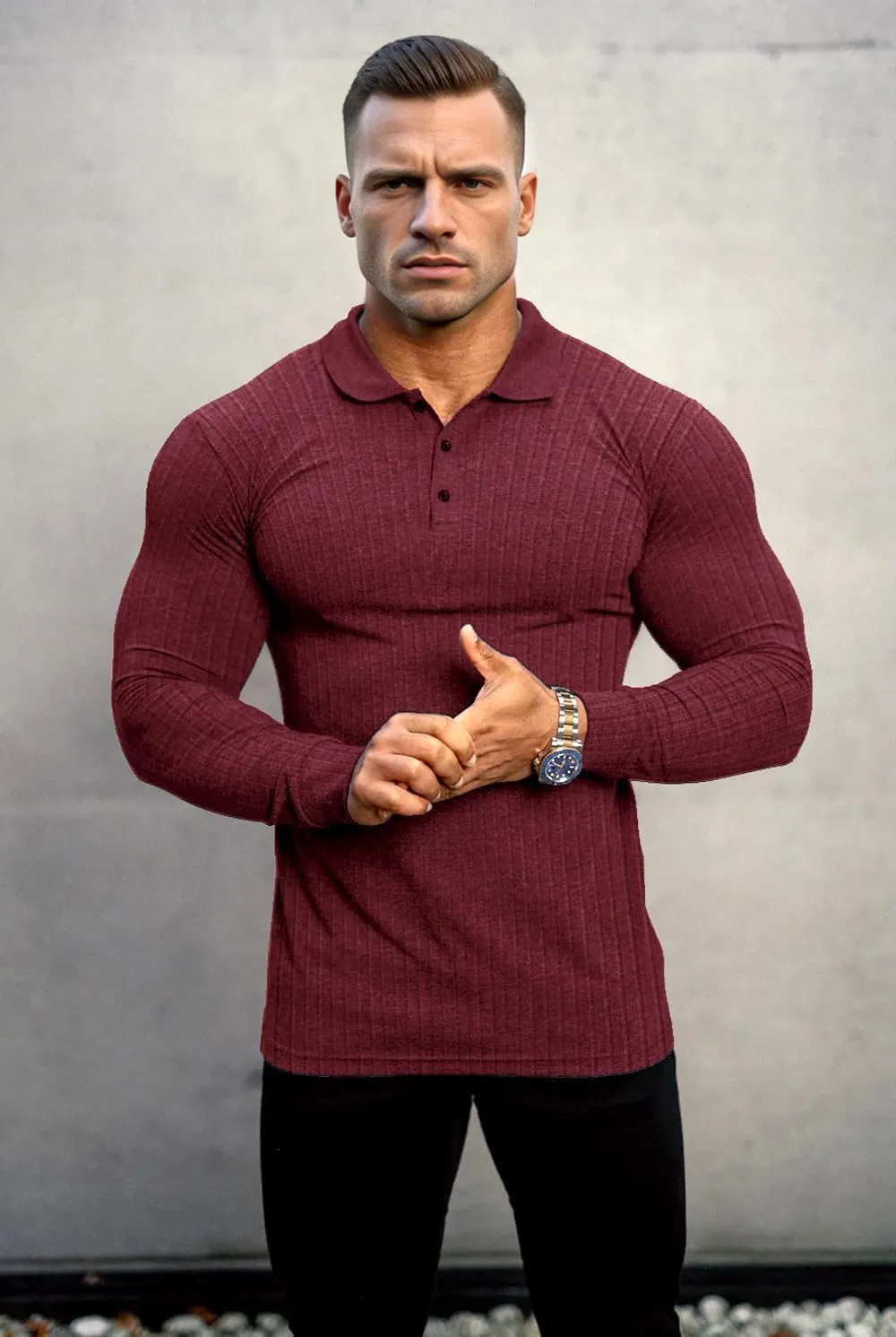 Lehmanlin Men's Stretch Muscle Shirts Long/Short Sleeve Cotton T Shirts Slim Fit Polo Shirt