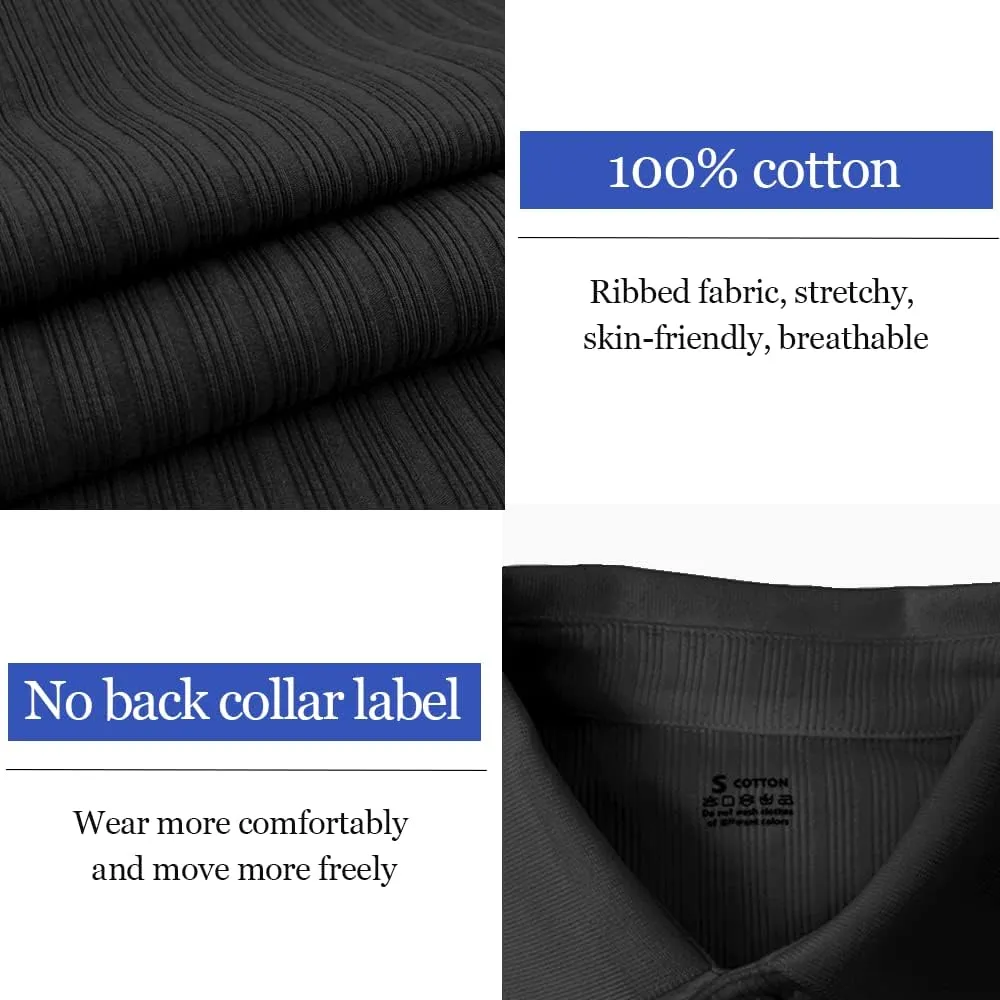 Lehmanlin Men's Stretch Muscle Shirts Long/Short Sleeve Cotton T Shirts Slim Fit Polo Shirt