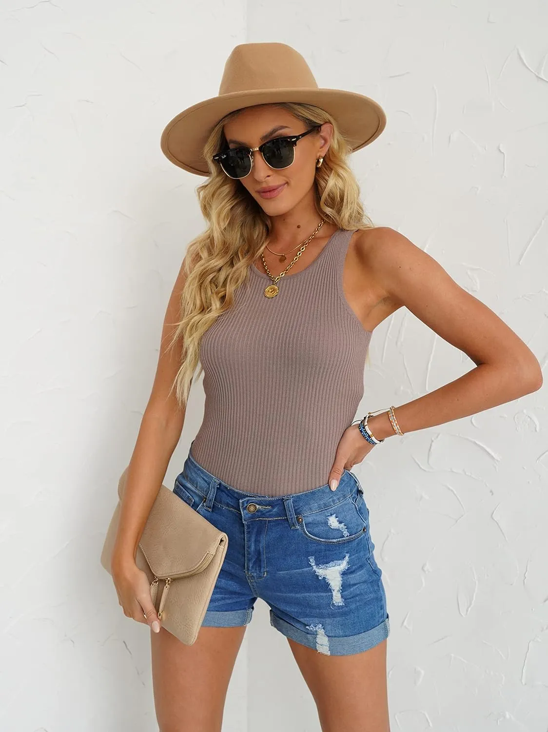 LookbookStore Women's High Waisted Rolled Hem Distressed Jeans Ripped Denim Shorts