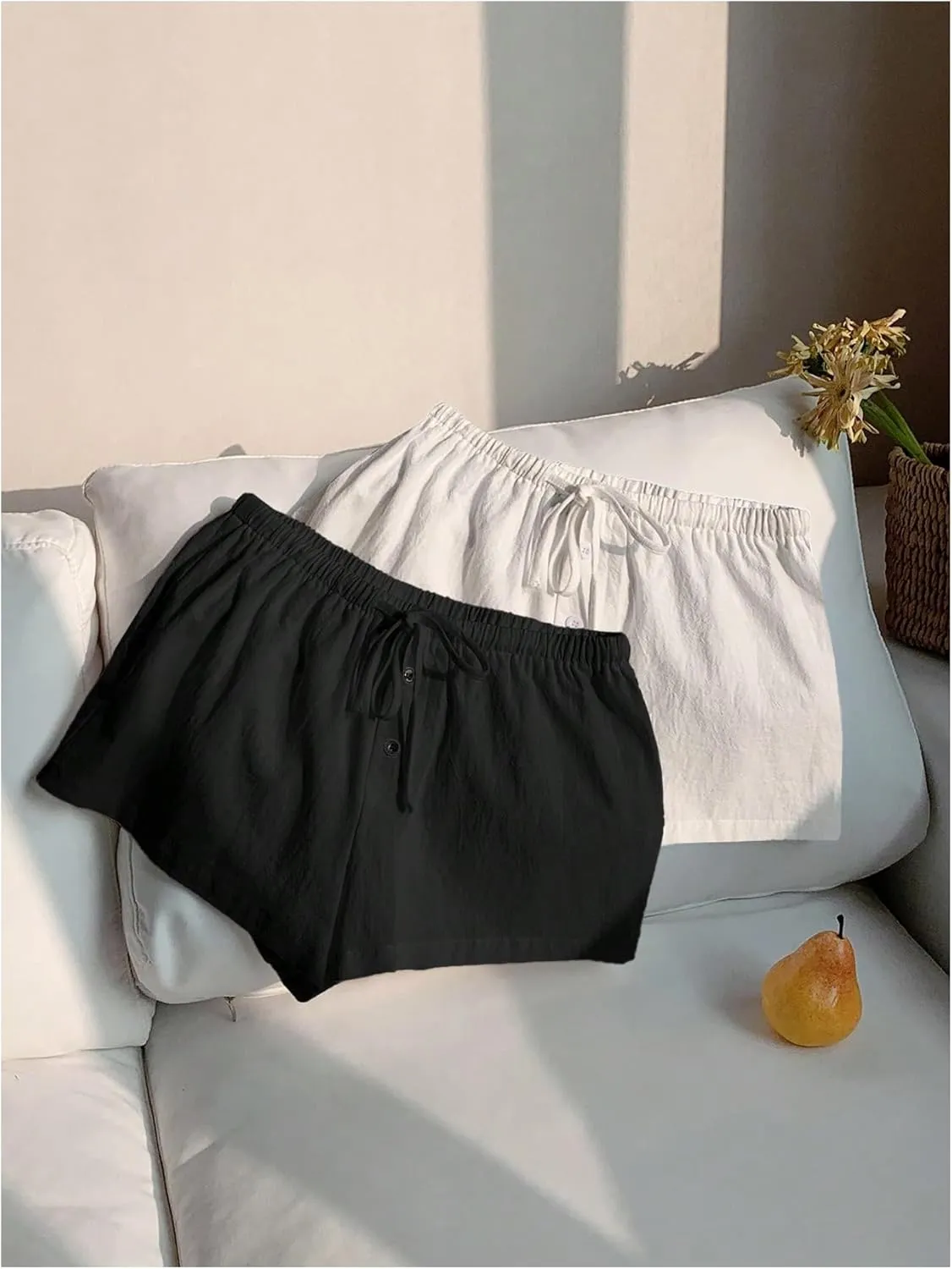 MakeMeChic Women's 2 Pack Linen Shorts Summer Beach Pajama Boxer Shorts