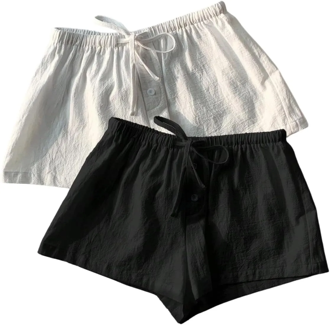 MakeMeChic Women's 2 Pack Linen Shorts Summer Beach Pajama Boxer Shorts