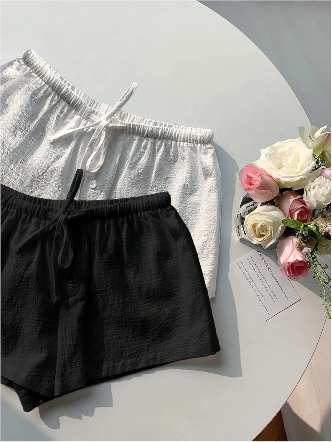MakeMeChic Women's 2 Pack Linen Shorts Summer Beach Pajama Boxer Shorts