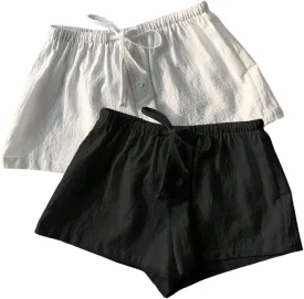 MakeMeChic Women's 2 Pack Linen Shorts Summer Beach Pajama Boxer Shorts