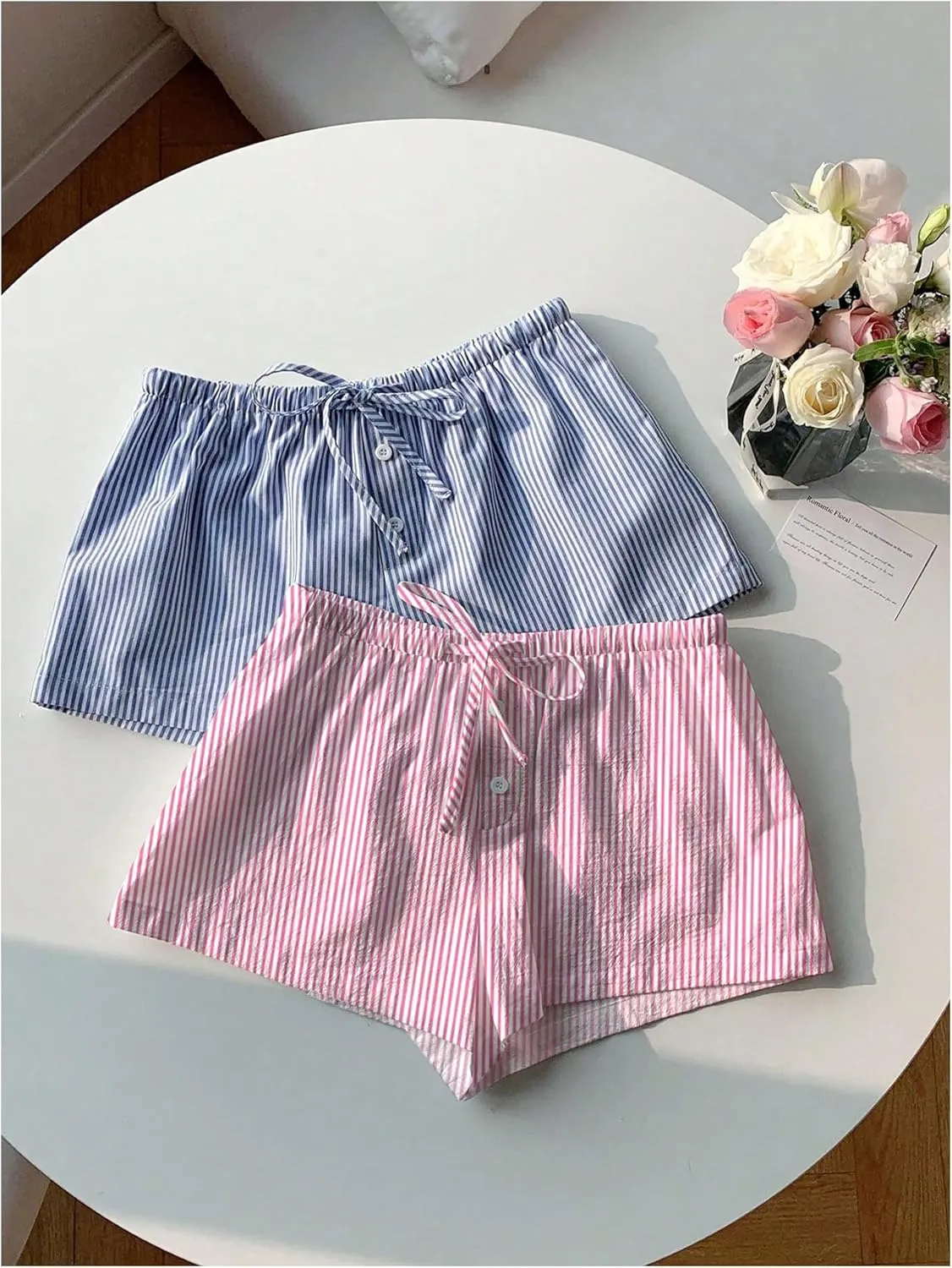 MakeMeChic Women's 2 Pack Linen Shorts Summer Beach Pajama Boxer Shorts