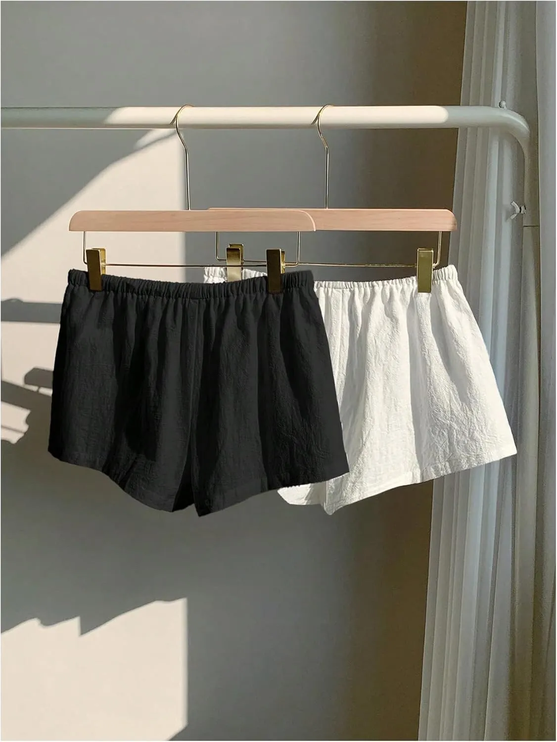 MakeMeChic Women's 2 Pack Linen Shorts Summer Beach Pajama Boxer Shorts