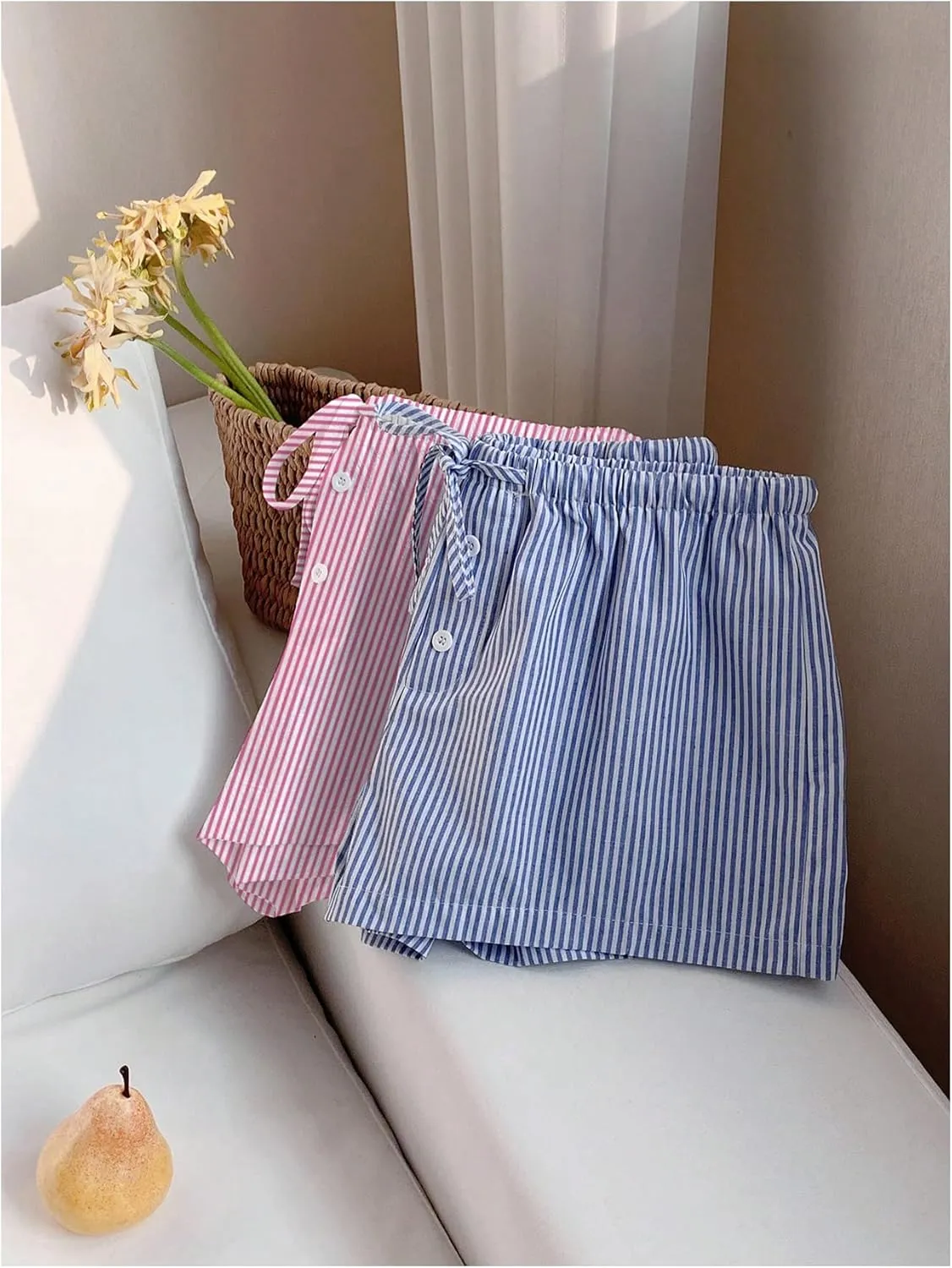 MakeMeChic Women's 2 Pack Linen Shorts Summer Beach Pajama Boxer Shorts