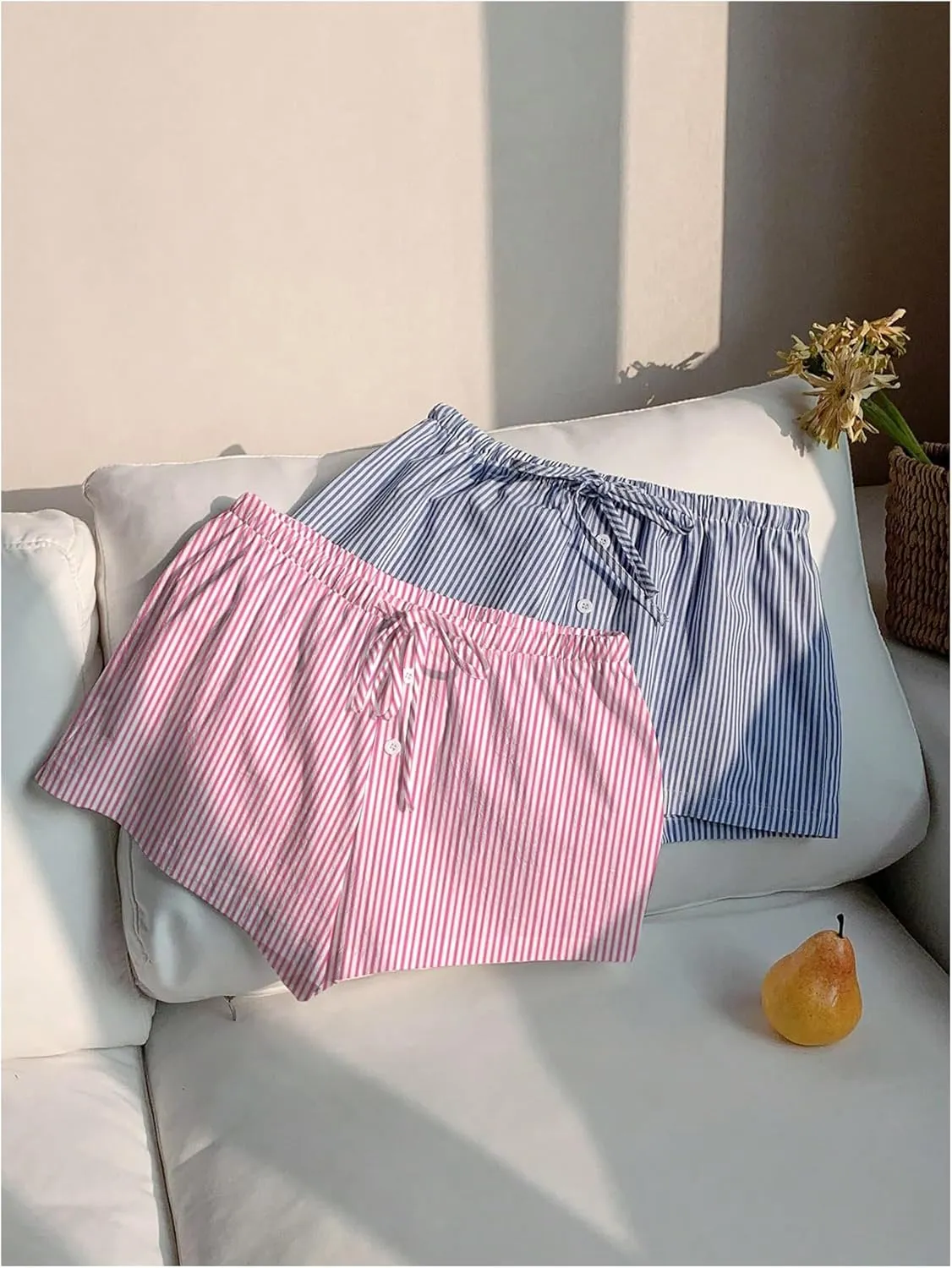 MakeMeChic Women's 2 Pack Linen Shorts Summer Beach Pajama Boxer Shorts