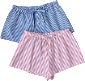 MakeMeChic Women's 2 Pack Linen Shorts Summer Beach Pajama Boxer Shorts