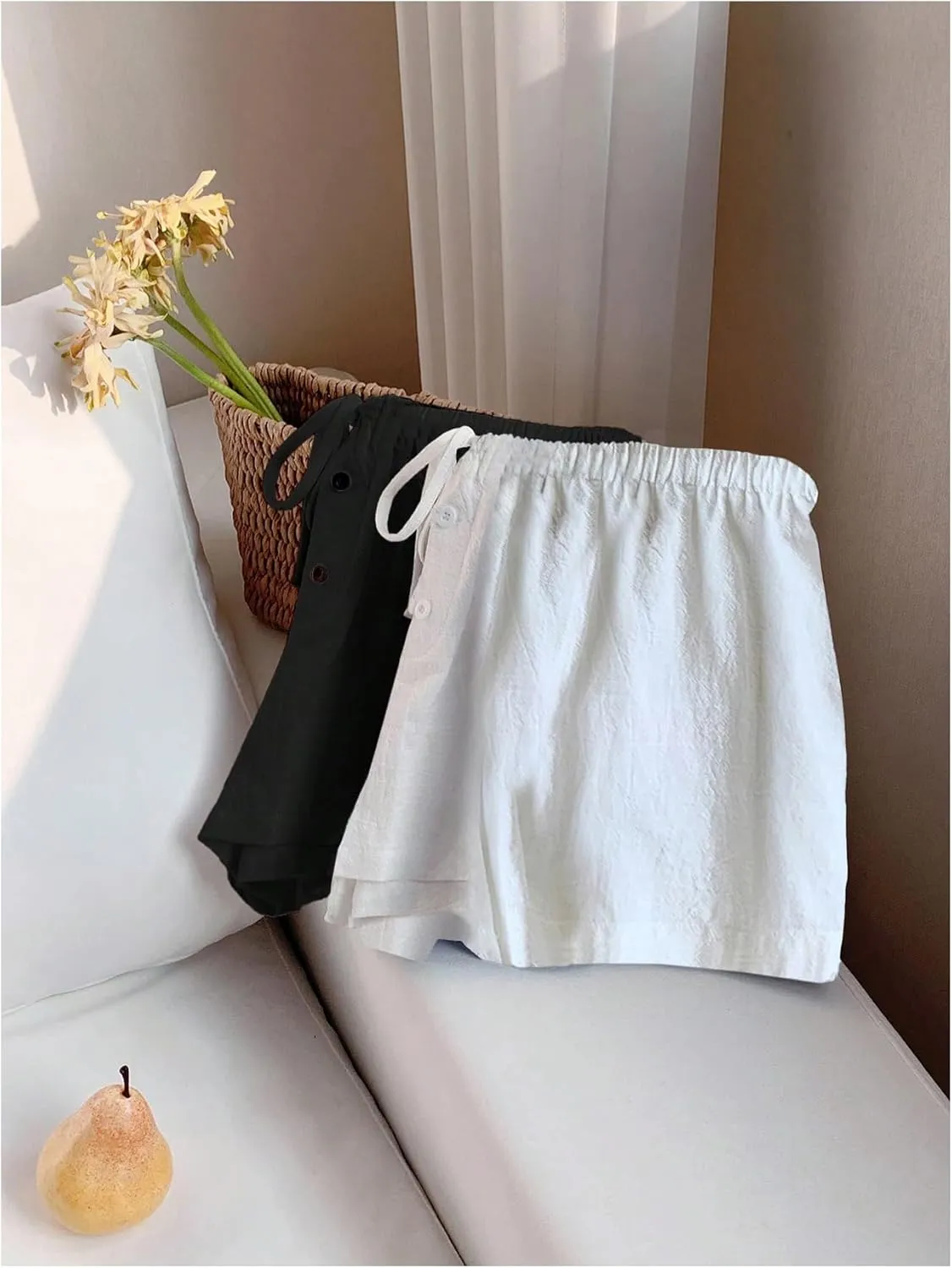 MakeMeChic Women's 2 Pack Linen Shorts Summer Beach Pajama Boxer Shorts