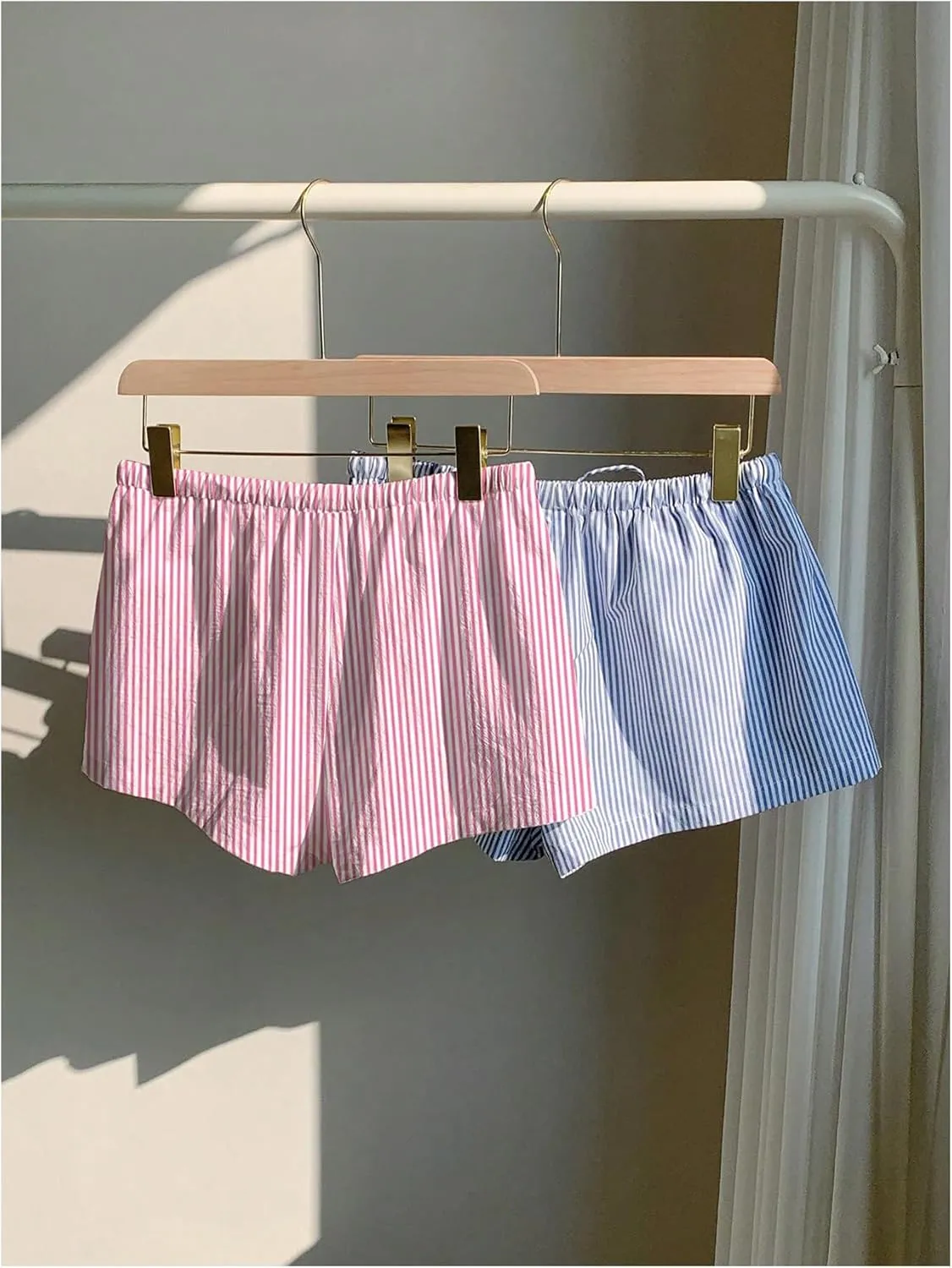 MakeMeChic Women's 2 Pack Linen Shorts Summer Beach Pajama Boxer Shorts