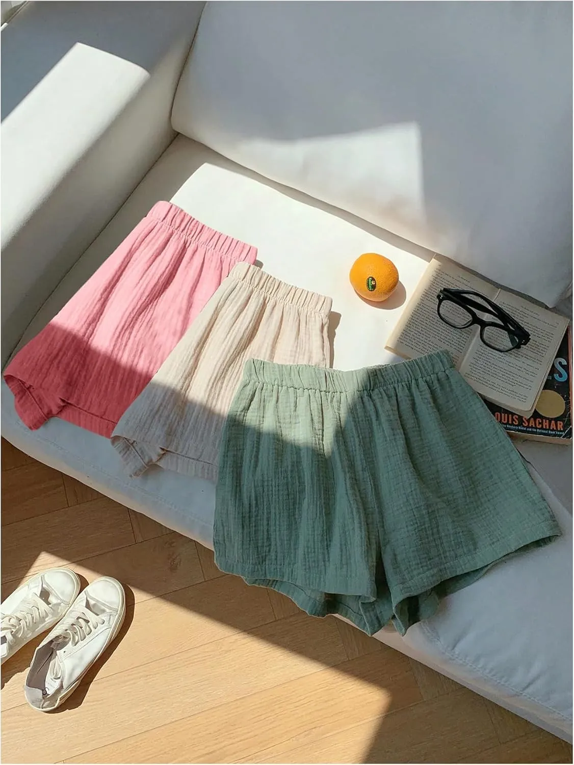 MakeMeChic Women's 3 Pack Linen Shorts Summer Comfy Sleep Pajama Boxer Shorts