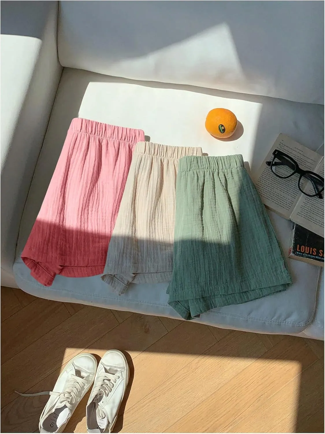 MakeMeChic Women's 3 Pack Linen Shorts Summer Comfy Sleep Pajama Boxer Shorts