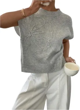 MakeMeChic Women's Floral Knitted Vest Top Sleeveless Pullover Sweater Vest