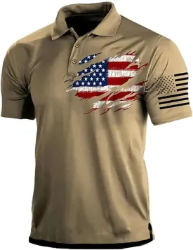 Men American Flag Golf Shirts 4th of July Short Sleeve Performance Moisture Wicking Quick Dry USA Patriotic Polo Shirt