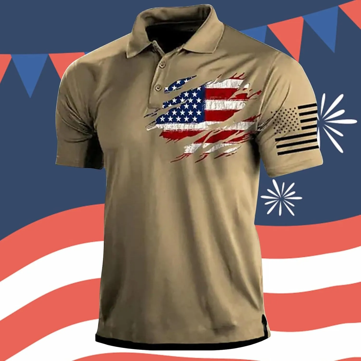 Men American Flag Golf Shirts 4th of July Short Sleeve Performance Moisture Wicking Quick Dry USA Patriotic Polo Shirt